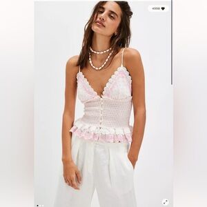 Free People Love Letter Embroidered Cute Hearts Romantic Tank Top S